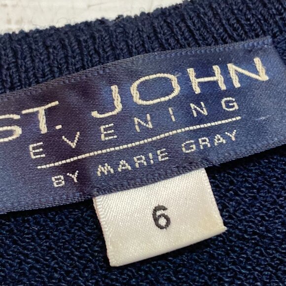 Vtg St. John Evening By Marie Gray Navy Blue Faux Diamond Knit Jacket Sz 6 - Picture 9 of 9